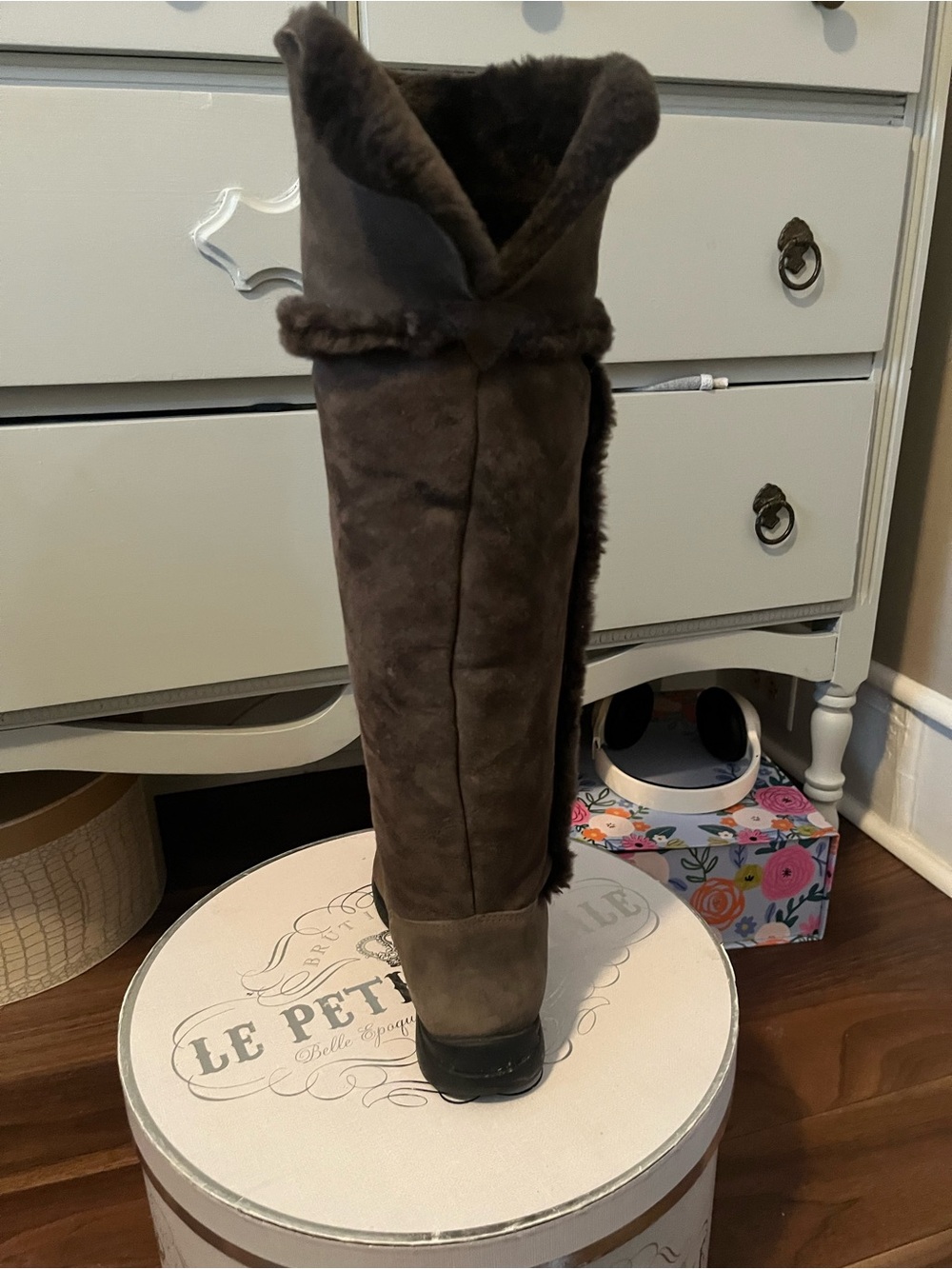 La CANADIENNE Tall Grey Suede Shearling-Lined Winter Boots - Picture 3 of 5